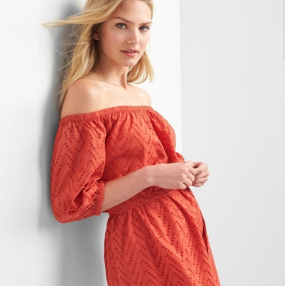 GAP Eyelet Off the Shoulder Coral Orange Dress